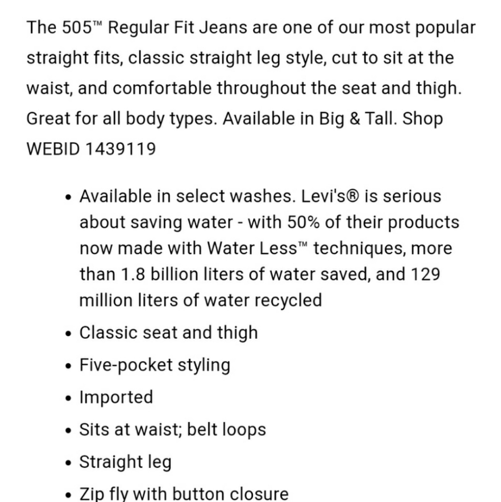 NWT Men's Levi's 505 Jeans - Picture 6 of 6